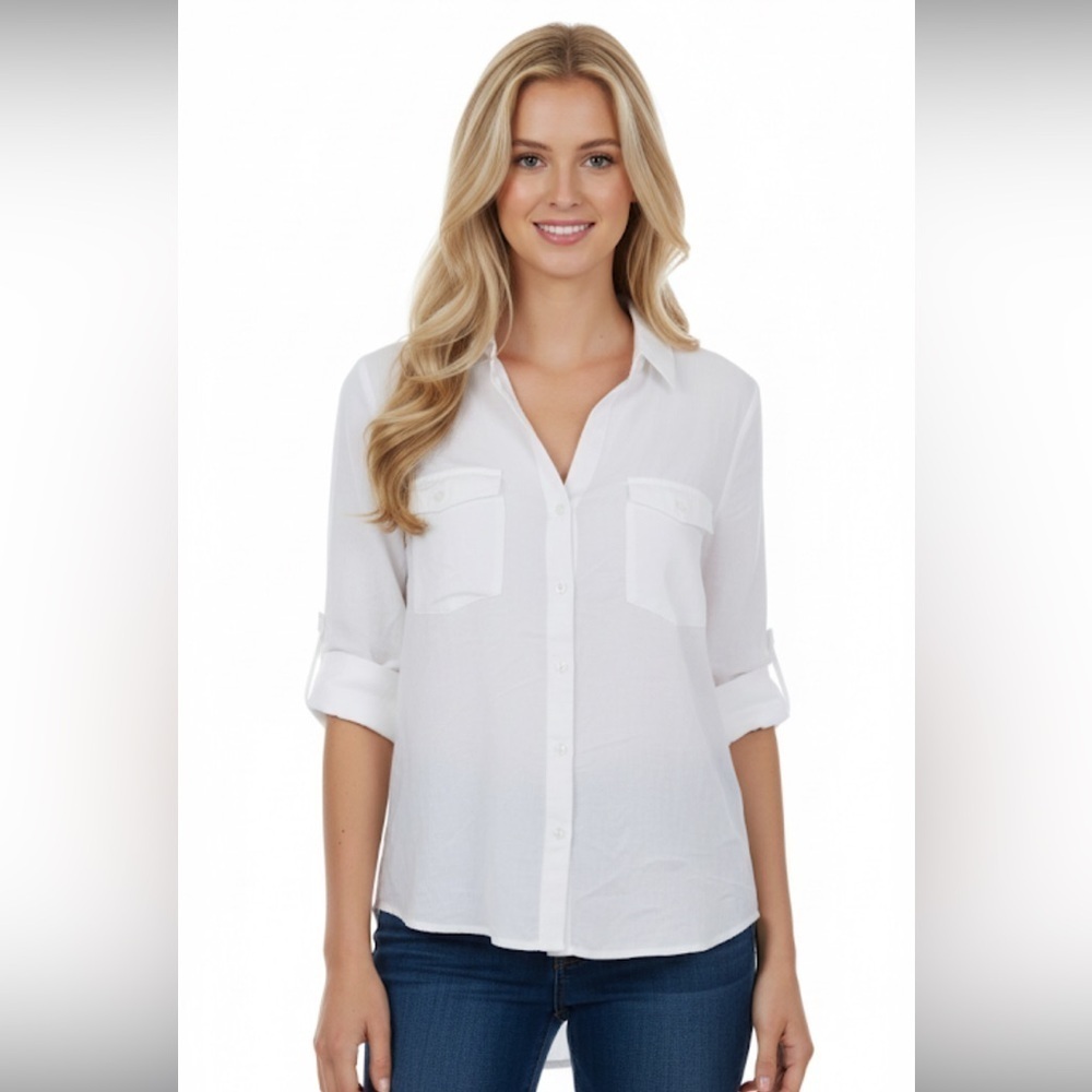 Ellen Tracy white cotton button down top white size medium